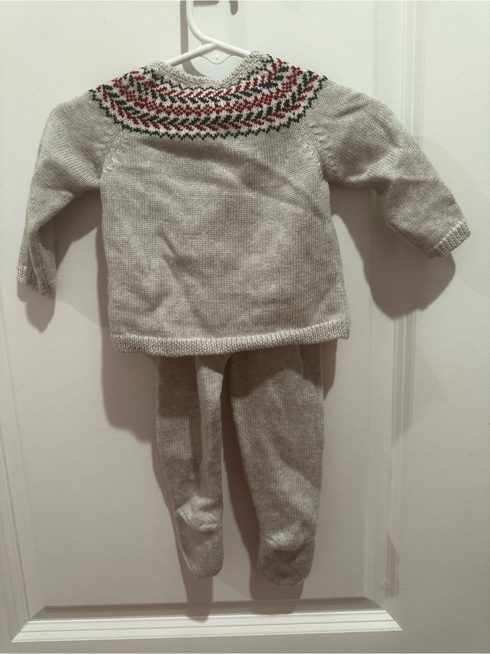 Baby Knit Two-Piece Set in Light Gray with Fair Isle Yoke - Picture 2 of 5